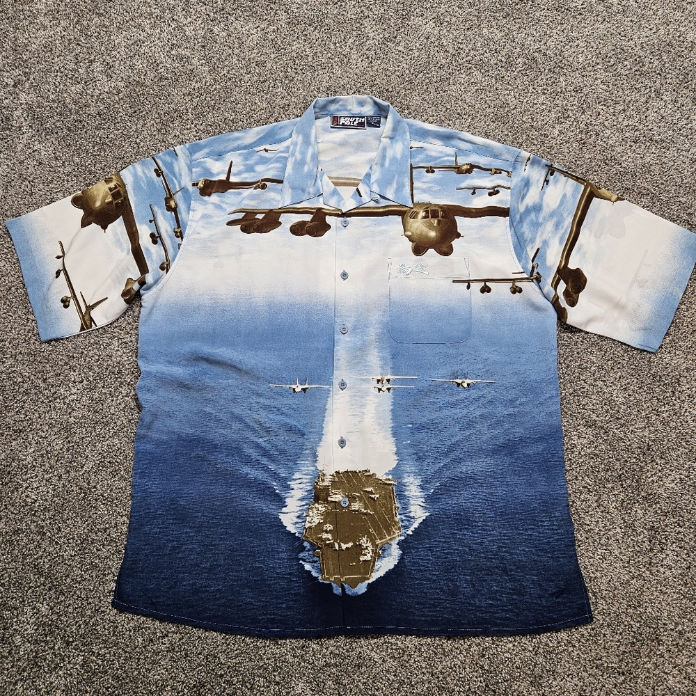 Vintage South Pole Aircraft Carrier Shirt Mens XL Plane Graphic Short Sleeve